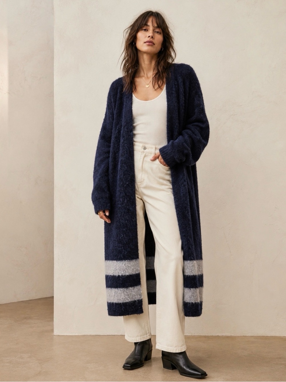 Free People By the Yard Dark Navy Textured Knit Cardigan size M/cottagecore